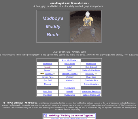 mudboy uk home page in 2001